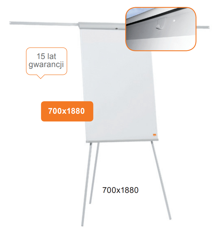 Flipchart Nobo Essentials,
na statywie, ze stalową
magnetyczną powierzchnią,
z wysuwanymi ramionami